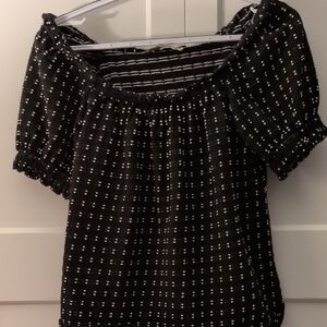 LOFT Black and White Patterned Blouse
